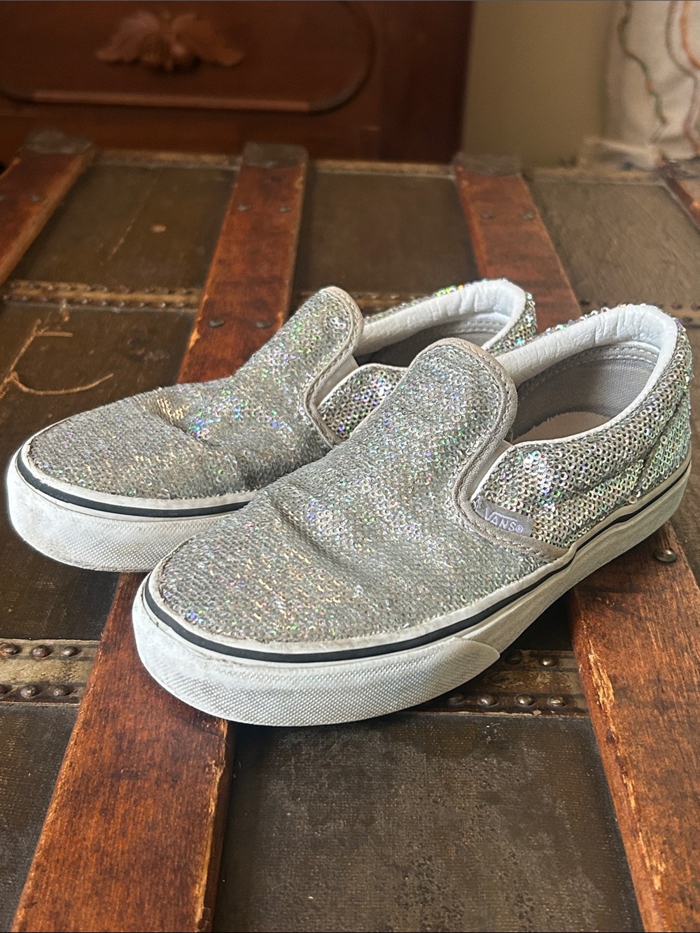 Vans Kids Silver Sequin Slip-On Sneakers
